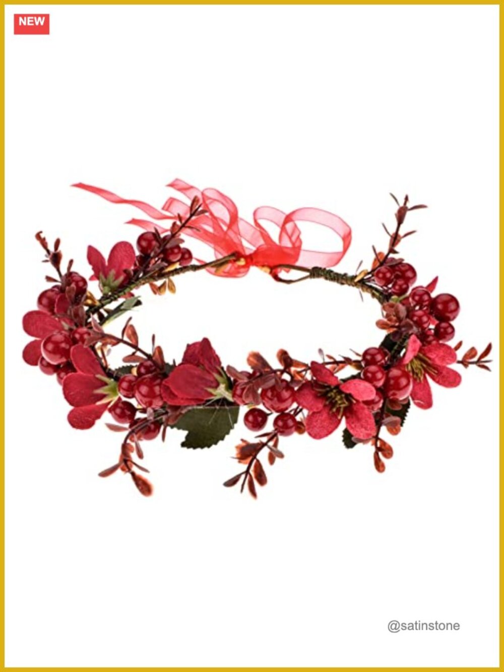 Handmade Christmas Flower Crown Berry Pine Cone Headband